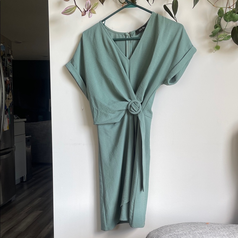 Chic Teal Knot-Front Midi Dress